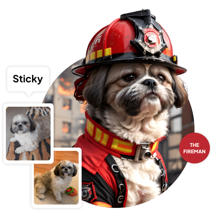 pet portrait sticky the fireman