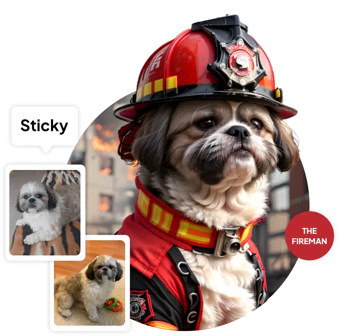 pet portrait sticky the fireman